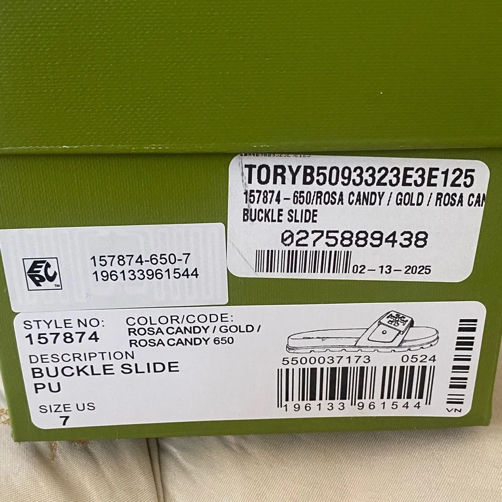 Tory Burch Pink Patent Slide Sandals with Gold Logo Buckle